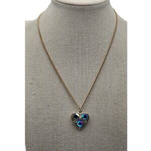 Vintage Heart Pendant Necklace with Aurora Borealis Rhinestones